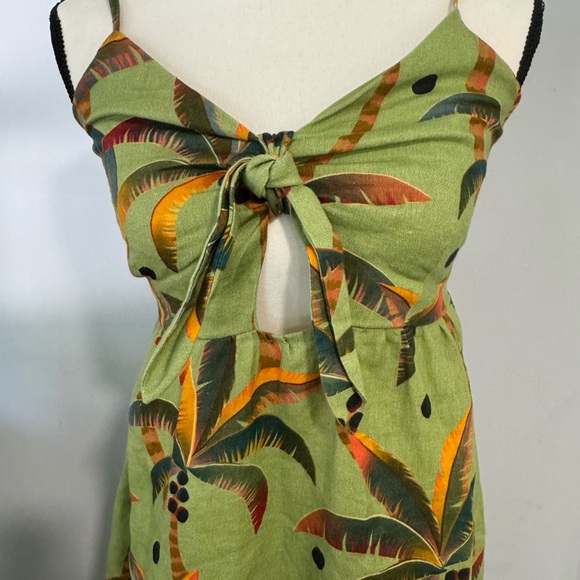 Farm Rio Anthropologie Green Palm Maxi Sun Dress XSP fits like Small 100% linen - Picture 4 of 10